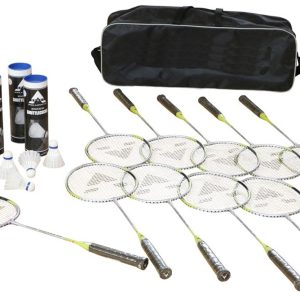 Badmintonset: 10 rack och 4 rör bollar i väska